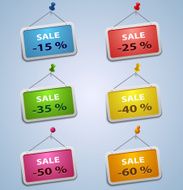 Colorful labels with pins sale discount template N2