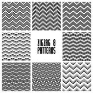 Zig zag black and white geometric seamless patterns set vector N2