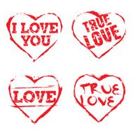 Set of red hearts stamps