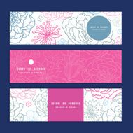 Vector gray and pink lineart florals horizontal banners set pattern