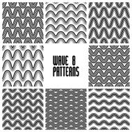 Waves black and white seamless patterns set geometric vector N3