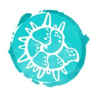 Watercolor circle paint stain and sea shell