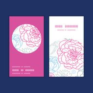 Vector gray and pink lineart florals vertical round frame pattern N4