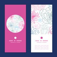 Vector gray and pink lineart florals vertical round frame pattern N6