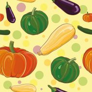 Vector seamless pettern with eggplant pumpkin squash and zucchini
