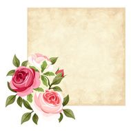 Vector parchment card with red and pink roses