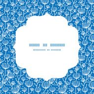 Vector blue white lineart plants circle frame seamless pattern background