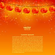 Festive orange background with garland of Chinese lanterns