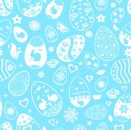 Seamless pattern of Easter eggs white on light blue