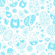 Seamless pattern of Easter eggs light blue on white