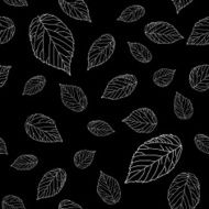 Black and White raspberry leaves Seamless vector pattern