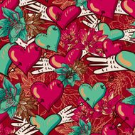 Hearts and Flowers Seamless Background N2