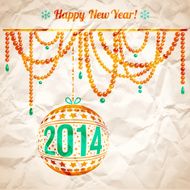 New year 2014 greeting card on crumpled paper background
