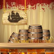 Pirate ship over wood banner