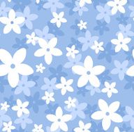 Vector seamless pattern with white and blue flowers