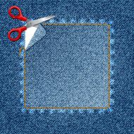 Vector denim background Sticker the scissors cut jeans (eps10)