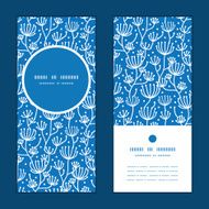 Vector blue white lineart plants vertical round frame pattern invitation