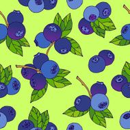 Blueberry seamless vector pattern on green background