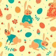 Happy Easter seamless pattern with cute bunnies and eggs N7