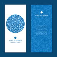 Vector blue white lineart plants vertical round frame pattern invitation N2