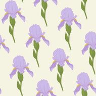 Iris flowers on a bright green background Floral seamless pattern