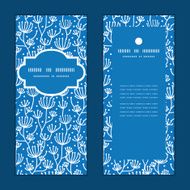 Vector blue white lineart plants vertical frame pattern invitation greeting N5