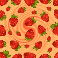 Seamless strawberry pattern with swirl background