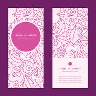 Vector pink flowers lineart vertical round frame pattern invitation greeting N2