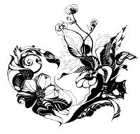 Flowers drawn in ink on old paper N22