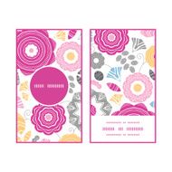 Vector vibrant floral scaterred vertical round frame pattern business cards