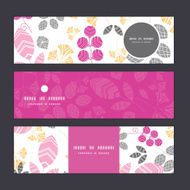 Vector abstract pink yellow and gray leaves horizontal banners set N2