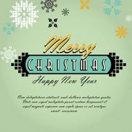 Kitschy vintage Merry Christmas greeting design with snowflakes