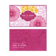 Vector pink field flowers horizontal frame pattern business cards set