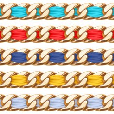 Golden chains set with colorful fabric ribbon vector brush N2