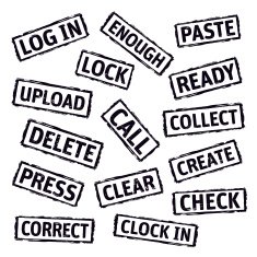 Black vector grunge stamps with text LOCK READY CHECK N2