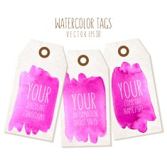 Set of hand drawn tags with watercolor background N2