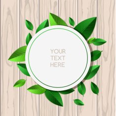 Natural wooden texture background and leaf frame Vector illustration