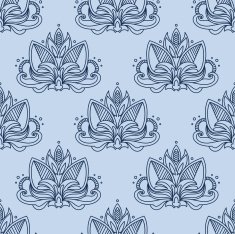 Stylized blue indian lotus seamless pattern