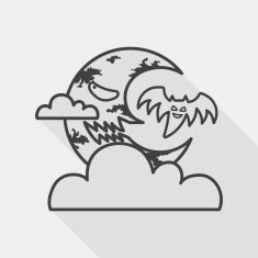 Halloween moon flat icon with long shadow line N2