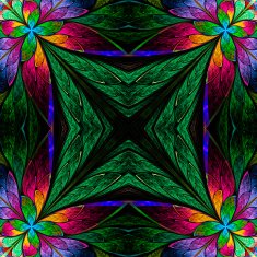 Symmetrical multicolored flower pattern in stained-glass window style N4