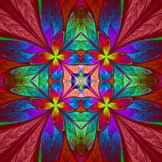 Symmetrical multicolored flower pattern in stained-glass window style N5
