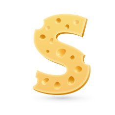 Cheese S letter Symbol isolated on white N2