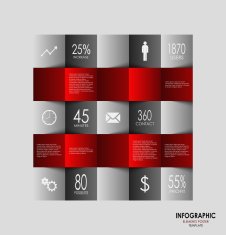 Info graphic with red squares elements poster N2