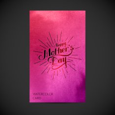 handwritten Happy Mothers Day retro label with light rays N4