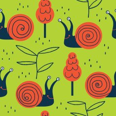 Vector seamless pattern with cute friendly snails