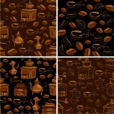 Set of seamless patterns with handdrawn coffee cups beans grinder N2