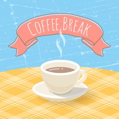 Flat Design Coffee Cup on the Table with Grunge Effect N2