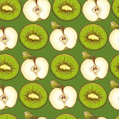 green seamless pattern with apples and kiwis