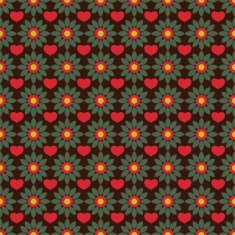 Seamless geometric pattern of abstract flowers and hearts N2