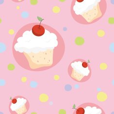 Seamless pattern with cherry cupcakes N13